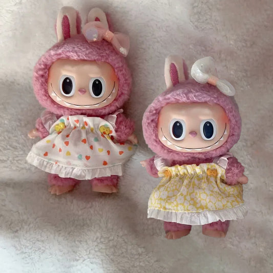 Bow Strap Floral Skirt Outfit for Labubu – 17cm Doll Clothes with Cute Accessories for Fashionable Dress-Up