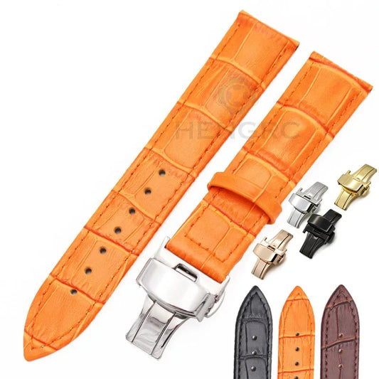 Durable Genuine Leather Watchbands for Men and Women, 20mm and 22mm, High-Quality Strap with Deployment Clasp Accessories