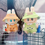 Labubu I & II Doll Animal Overalls Set – 17cm Plush Outfit with White T-Shirt & Hat Doll Clothes Accessories for Cute Display