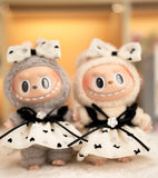 Labubu Doll Camellia Gauze Skirt Set – 17cm Plush Outfit with Heart or Bow Design & Suspender Pants for Pendant Doll Dress-Up