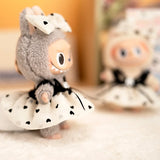 Labubu Doll Camellia Gauze Skirt Set – 17cm Plush Outfit with Heart or Bow Design & Suspender Pants for Pendant Doll Dress-Up