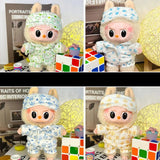 Pajama Set with Eye Mask for 17cm Labubu Dolls – Soft Cotton Sleepwear Outfit Accessories for Plush Fans