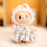 Labubu Doll Bear Print Dress Set – 17cm Outfit with Lace Headband, Cartoon Dress & Suspender Pants Accessories for Baby Pendant Dolls
