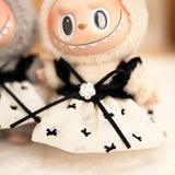 Labubu Doll Camellia Gauze Skirt Set – 17cm Plush Outfit with Heart or Bow Design & Suspender Pants for Pendant Doll Dress-Up
