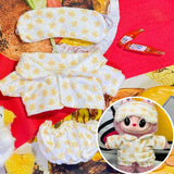Pajama Set with Eye Mask for 17cm Labubu Dolls – Soft Cotton Sleepwear Outfit Accessories for Plush Fans