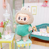 Turtle Shell Hooded Outfit Set for 17cm Labubu Dolls – Overalls, Hat & Shirt Plush Accessories for Vinyl Fans