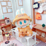 Labubu I & II Doll Animal Overalls Set – 17cm Plush Outfit with White T-Shirt & Hat Doll Clothes Accessories for Cute Display