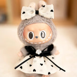 Labubu Doll Camellia Gauze Skirt Set – 17cm Plush Outfit with Heart or Bow Design & Suspender Pants for Pendant Doll Dress-Up