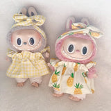 Labubu Doll Fruit Outfit Set – 17cm Plush Clothes with Cherry or Pineapple Print Three-Piece Set for Stylish Doll Dress-Up