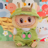 Labubu Doll Animal Overalls Fashion Set – Cute White Shirt, Hat & Outfit Accessories for 17cm Plush Dolls
