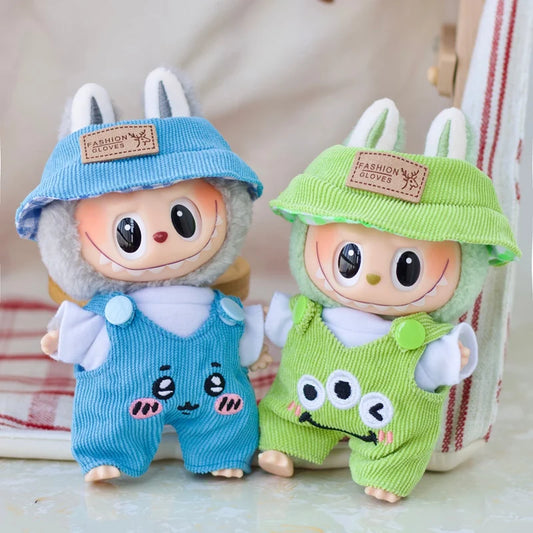 Labubu Doll Outfit Set – 17cm Cute White Shirt, Animal Overalls & Hat Dress-Up Clothes for Fashion Accessories Lovers
