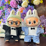 Labubu Idol Doll Bow Tie Men’s Suit – 17cm Mini Plush Doll Outfit with Glasses for Birthday & Display Accessories