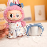 Labubu Doll Navy Dress Student Outfit – 17cm Plush Clothes Three-Piece Set with Skirt, Shirt & Hat Accessories for Cute Styling