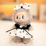 Labubu Doll Camellia Gauze Skirt Set – 17cm Plush Outfit with Heart or Bow Design & Suspender Pants for Pendant Doll Dress-Up