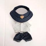 Plaid Shirt, Jeans & Hat Outfit Set for 17cm Labubu Dolls – Trendy Three-Piece Fashion Clothes Accessories