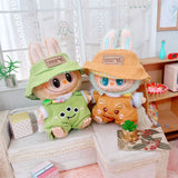 Labubu I & II Doll Animal Overalls Set – 17cm Plush Outfit with White T-Shirt & Hat Doll Clothes Accessories for Cute Display