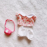 Labubu Doll Yellow Duck & Cherry Shirt Set – 17cm Plush Doll Clothes with Hat and Pants Three-Piece Outfit for Cute Styling