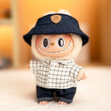 Plaid Shirt, Jeans & Hat Outfit Set for 17cm Labubu Dolls – Trendy Three-Piece Fashion Clothes Accessories