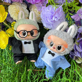 Labubu Idol Doll Bow Tie Men’s Suit – 17cm Mini Plush Doll Outfit with Glasses for Birthday & Display Accessories