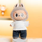 Labubu Doll Striped T-Shirt & Rolled Jeans Set – 17cm Plush Idol Doll Clothes Two-Piece Casual Outfit for Everyday Styling