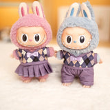 17cm Labubu Idol Dolls British Couple Sweater Outfit – Cute JK Skirt Suit Clothing Set for Mini Plush Doll Accessories & Styling Gifts