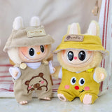 Labubu Doll Outfit Set – 17cm Cute White Shirt, Animal Overalls & Hat Dress-Up Clothes for Fashion Accessories Lovers