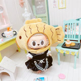 Turtle Shell Hooded Outfit Set for 17cm Labubu Dolls – Overalls, Hat & Shirt Plush Accessories for Vinyl Fans