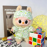 Pajama Set with Eye Mask for 17cm Labubu Dolls – Soft Cotton Sleepwear Outfit Accessories for Plush Fans