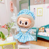 Labubu Doll Student Maid Dress Set – 17cm Plush Outfit with Uniform-Style Dress and Hairpin Accessories for Cute Collector Styling