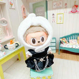 Turtle Shell Hooded Outfit Set for 17cm Labubu Dolls – Overalls, Hat & Shirt Plush Accessories for Vinyl Fans