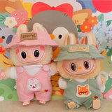 Labubu Doll Animal Overalls Fashion Set – Cute White Shirt, Hat & Outfit Accessories for 17cm Plush Dolls