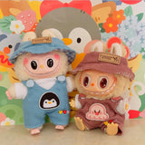 Labubu Doll Animal Overalls Fashion Set – Cute White Shirt, Hat & Outfit Accessories for 17cm Plush Dolls