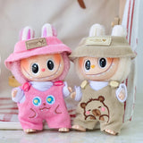 Labubu Doll Outfit Set – 17cm Cute White Shirt, Animal Overalls & Hat Dress-Up Clothes for Fashion Accessories Lovers