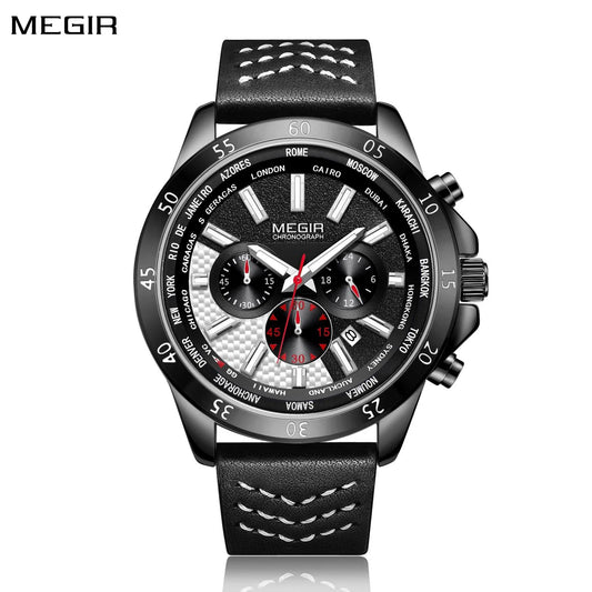 MEGIR Luxury Quartz Chronograph Sports Watch: Leather, Fashionable