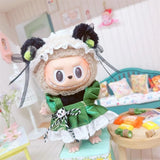 Labubu Doll Student Maid Dress Set – 17cm Plush Outfit with Uniform-Style Dress and Hairpin Accessories for Cute Collector Styling
