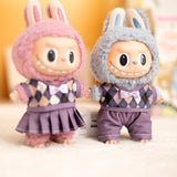 17cm Labubu Idol Dolls British Couple Sweater Outfit – Cute JK Skirt Suit Clothing Set for Mini Plush Doll Accessories & Styling Gifts