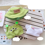 Labubu I & II Doll Animal Overalls Set – 17cm Plush Outfit with White T-Shirt & Hat Doll Clothes Accessories for Cute Display