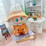Labubu I & II Doll Animal Overalls Set – 17cm Plush Outfit with White T-Shirt & Hat Doll Clothes Accessories for Cute Display