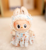 Labubu Doll Bear Print Dress Set – 17cm Outfit with Lace Headband, Cartoon Dress & Suspender Pants Accessories for Baby Pendant Dolls