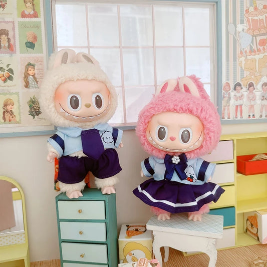 Labubu Doll Pajama Clothes Set – 17cm Plush Vinyl Outfit with Overalls, Cloak & Shirt for Cute Dress-Up Accessories & DIY Gift