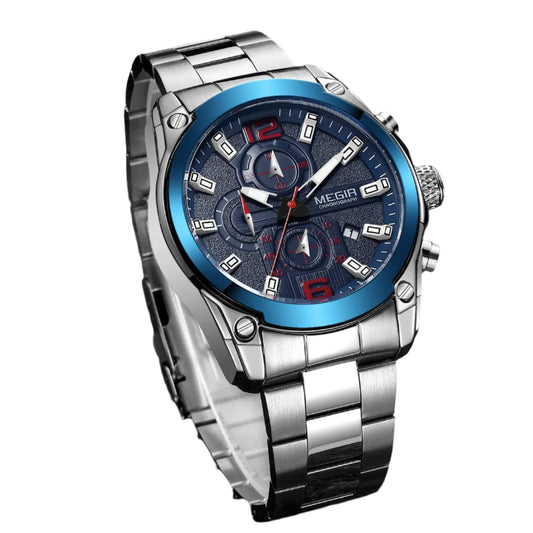 MEGIR Luxury Stainless Steel Men's Chronograph Watch: Waterproof, Luminous, Calendar