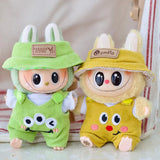 Labubu Doll Outfit Set – 17cm Cute White Shirt, Animal Overalls & Hat Dress-Up Clothes for Fashion Accessories Lovers