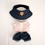Plaid Shirt, Jeans & Hat Outfit Set for 17cm Labubu Dolls – Trendy Three-Piece Fashion Clothes Accessories