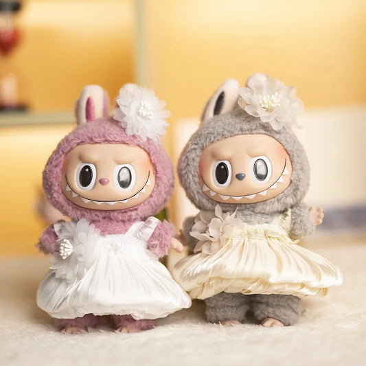 Labubu Doll Suspender Dress Set – 4 Color Options Outfit for 17cm Plush Dolls with Animal-Inspired Design & Dress-Up Accessories