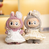 Labubu Doll Suspender Dress Set – 4 Color Options Outfit for 17cm Plush Dolls with Animal-Inspired Design & Dress-Up Accessories