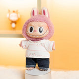 Labubu Doll Striped T-Shirt & Rolled Jeans Set – 17cm Plush Idol Doll Clothes Two-Piece Casual Outfit for Everyday Styling
