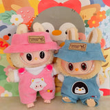 Labubu Doll Animal Overalls Fashion Set – Cute White Shirt, Hat & Outfit Accessories for 17cm Plush Dolls