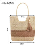 Stylish Summer Woven Tote For Women: Contrast Color with Tassels, Perfect for Beach or Travel