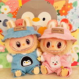 Labubu Doll Animal Overalls Fashion Set – Cute White Shirt, Hat & Outfit Accessories for 17cm Plush Dolls