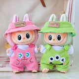 Labubu Doll Outfit Set – 17cm Cute White Shirt, Animal Overalls & Hat Dress-Up Clothes for Fashion Accessories Lovers